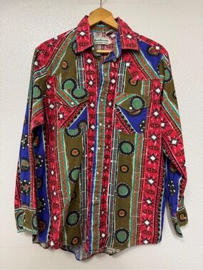 Road Runner Vintage-Inspired Multicolor Western Dress Shirt - Red/Olive/Blue